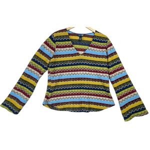 Vtg 80s 90s Venezia Top Women 14/16 Zig Zag Stripe Multi Color Hippie Boho USA